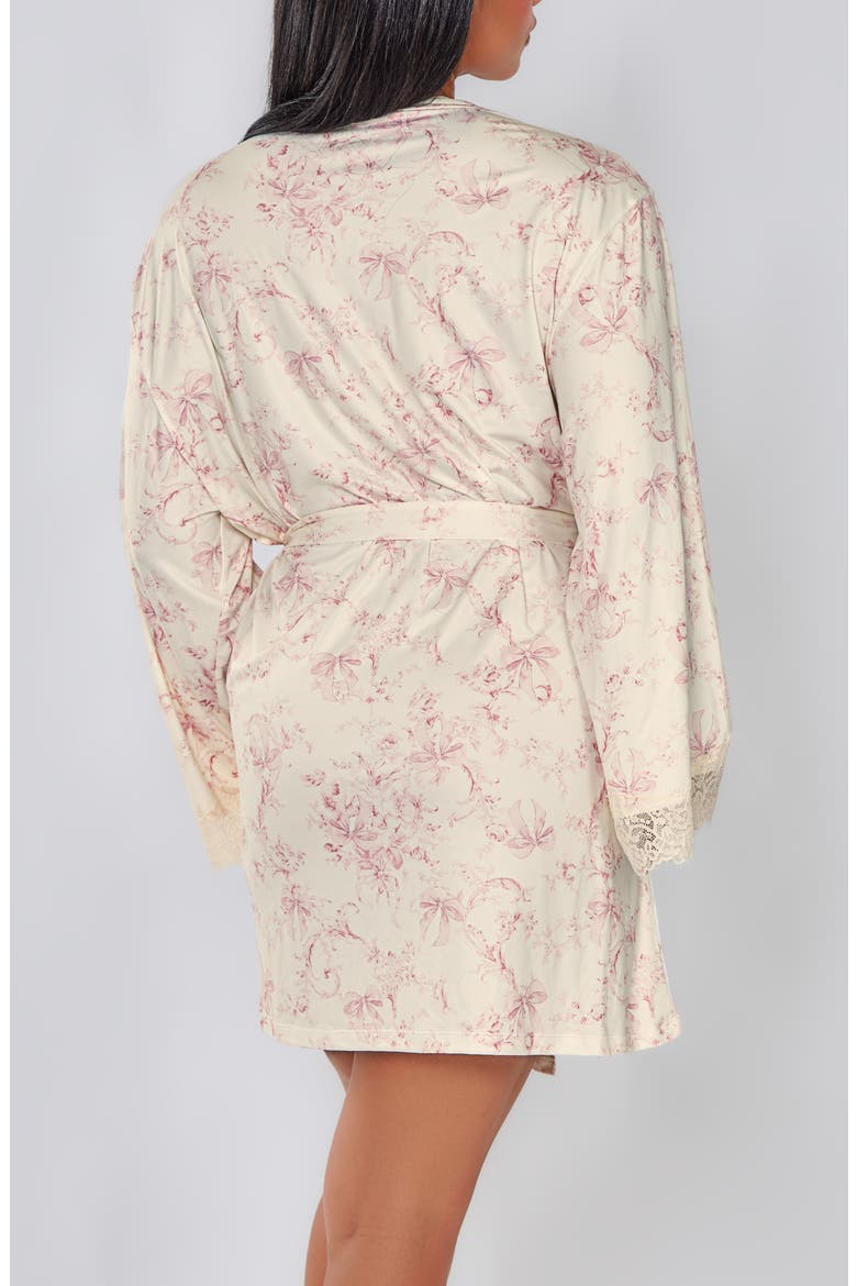 Toile Print Lace-Trim Brushed Knit Robe, Alternate, color, Ivory