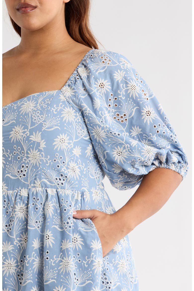 Evy Moonflower Cotton Eyelet Minidress, Alternate, color, LIGHT BLUE