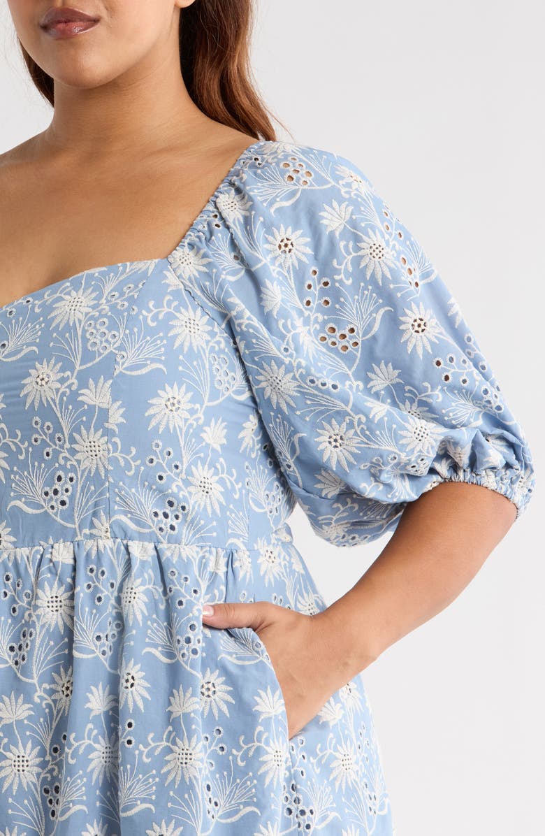 SUGARLIPS Evy Moonflower Cotton Eyelet Minidress, Alternate, color, Light Blue