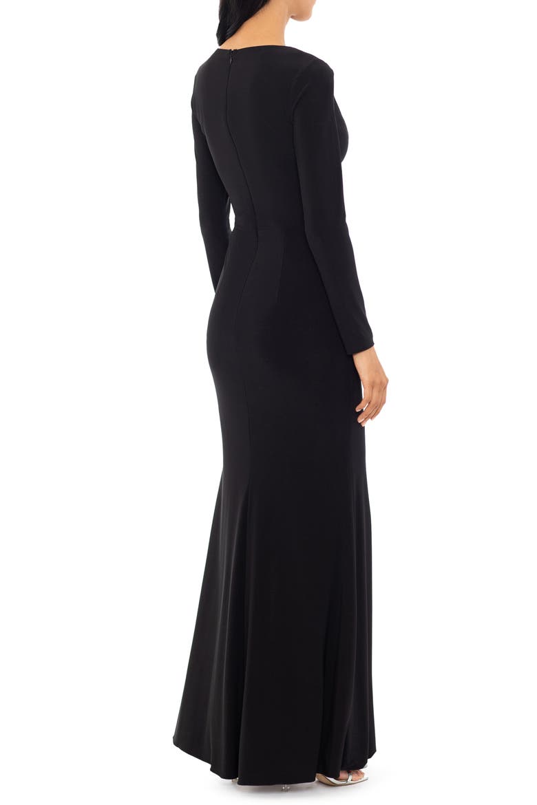 V-Neck Long Sleeve Gown, Alternate, color, BLACK/ NUDE
