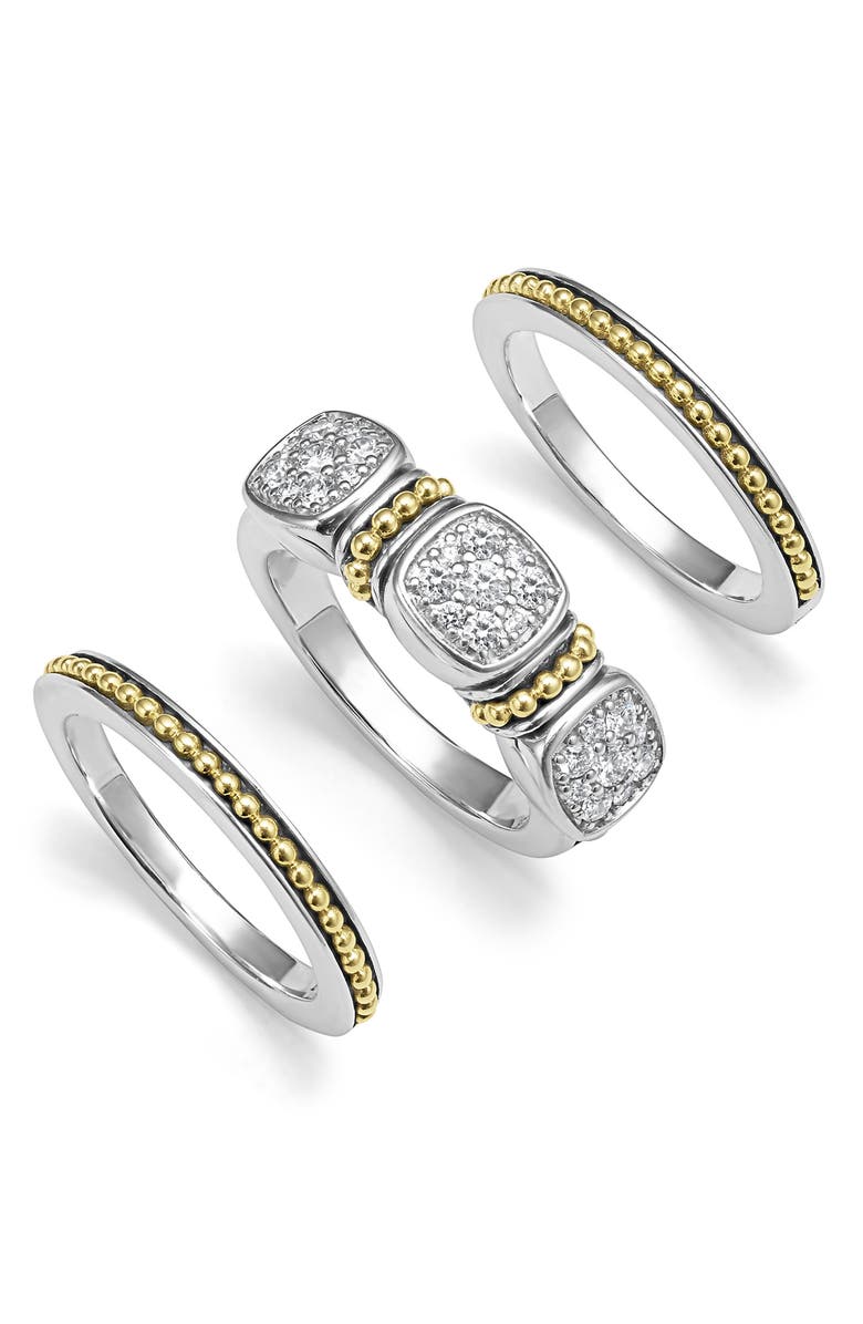 LAGOS Rittenhouse Set of 3 Diamond Pavé Stacking Rings, Alternate, color,
