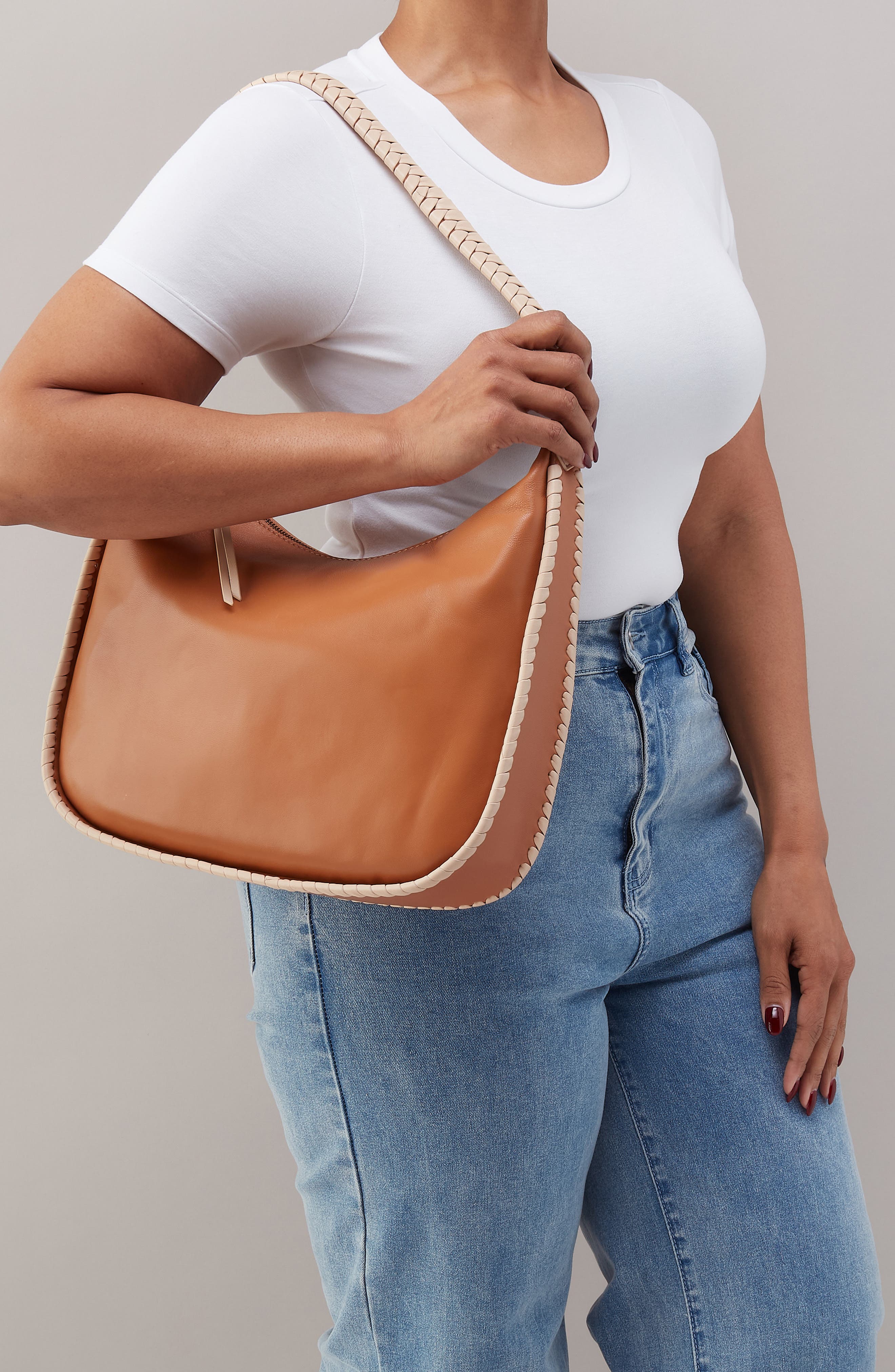 Large Mia Leather Crescent Hobo, Alternate, color, WARM CASHEW