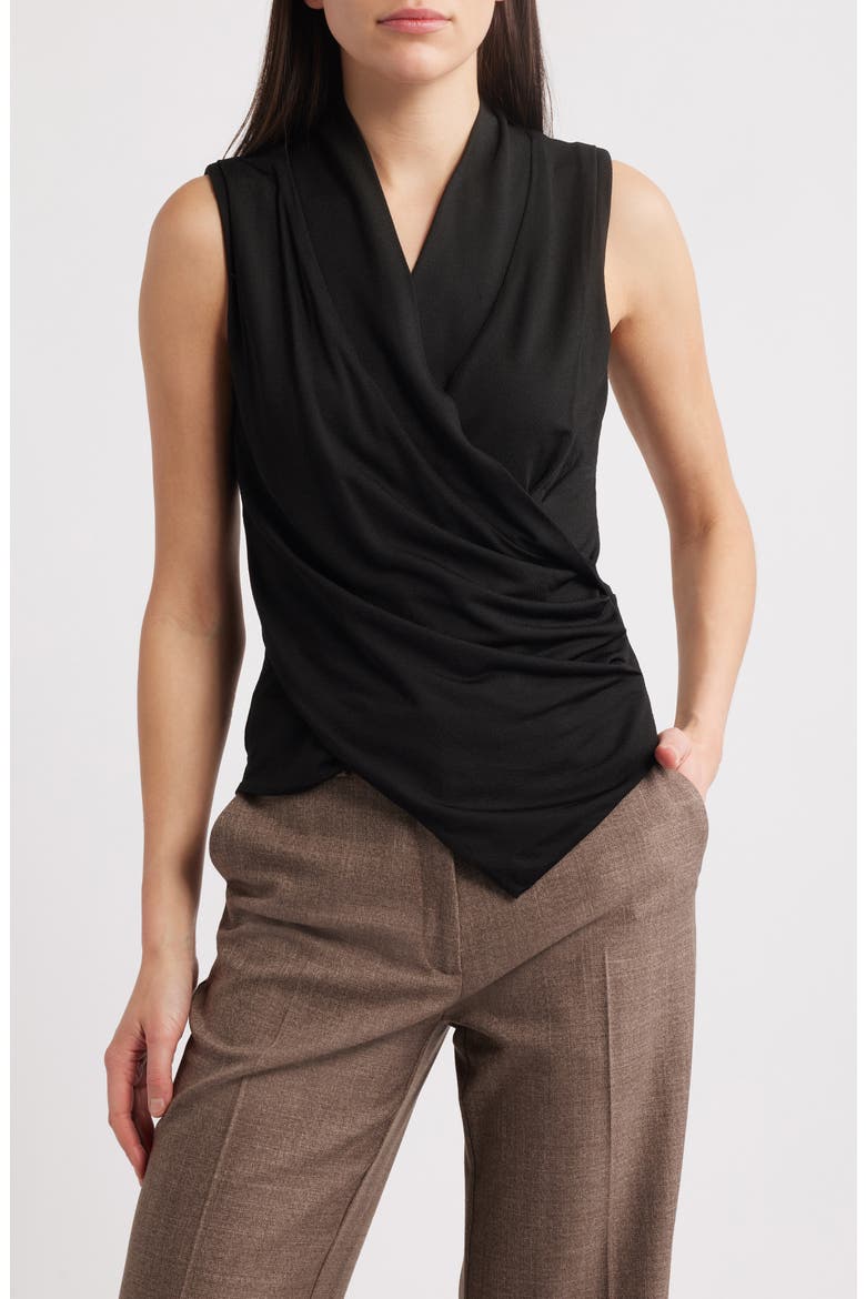 Euna Sleeveless Faux Wrap Top, Main, color, BLK
