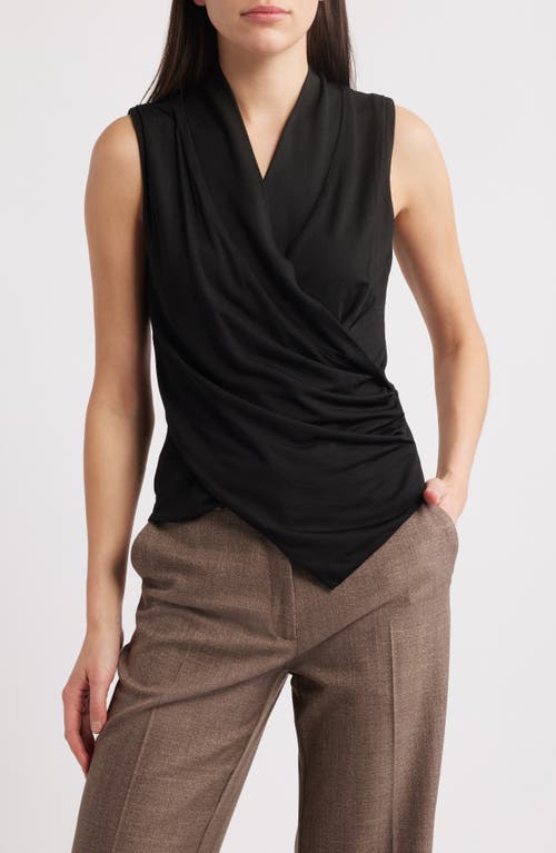 Hugo Boss Sleeveless Wrap-front Top In Stretch Crepe In Black