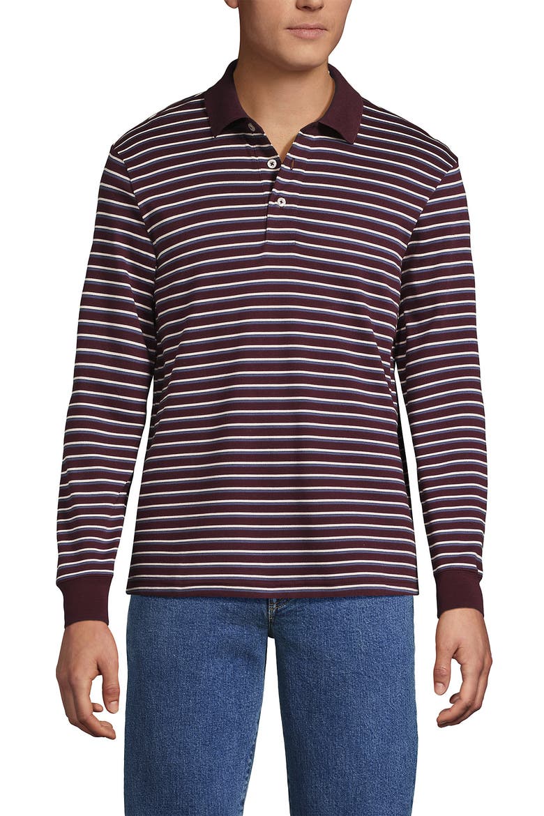 Long Sleeve Cotton Supima Polo Shirt, Alternate, color, Lush Burgundy/Blue Stripe