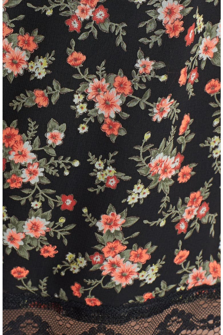 Lace Trim Floral Print Shorts, Alternate, color, BLACK FLORAL