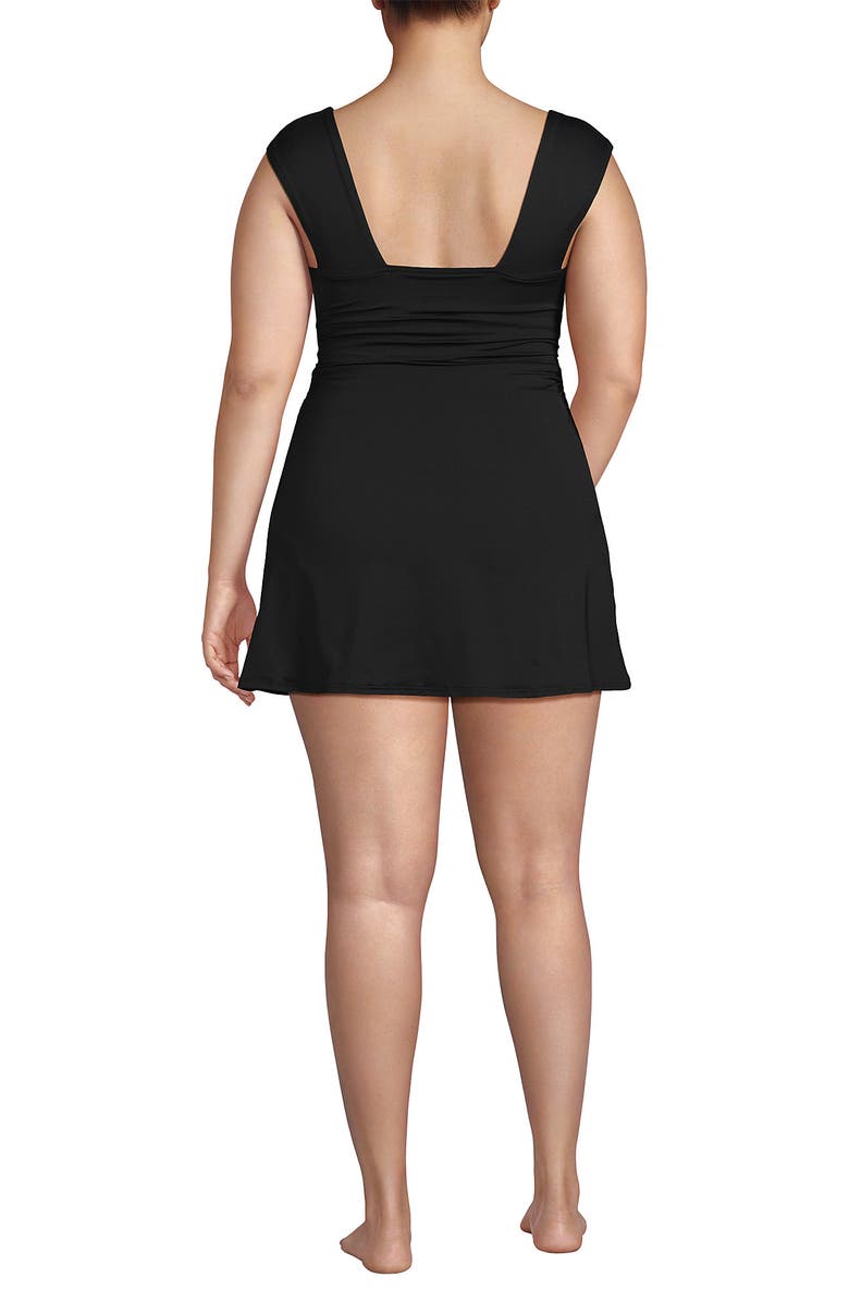 Lands' End Chlorine Resistant Square Neck Ruched Swim Dress One Piece Swimsuit, Alternate, color, Black
