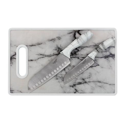 Beaumont 3 Piece Stainless Steel Santoku Knife Set with Cutting Board  Marble