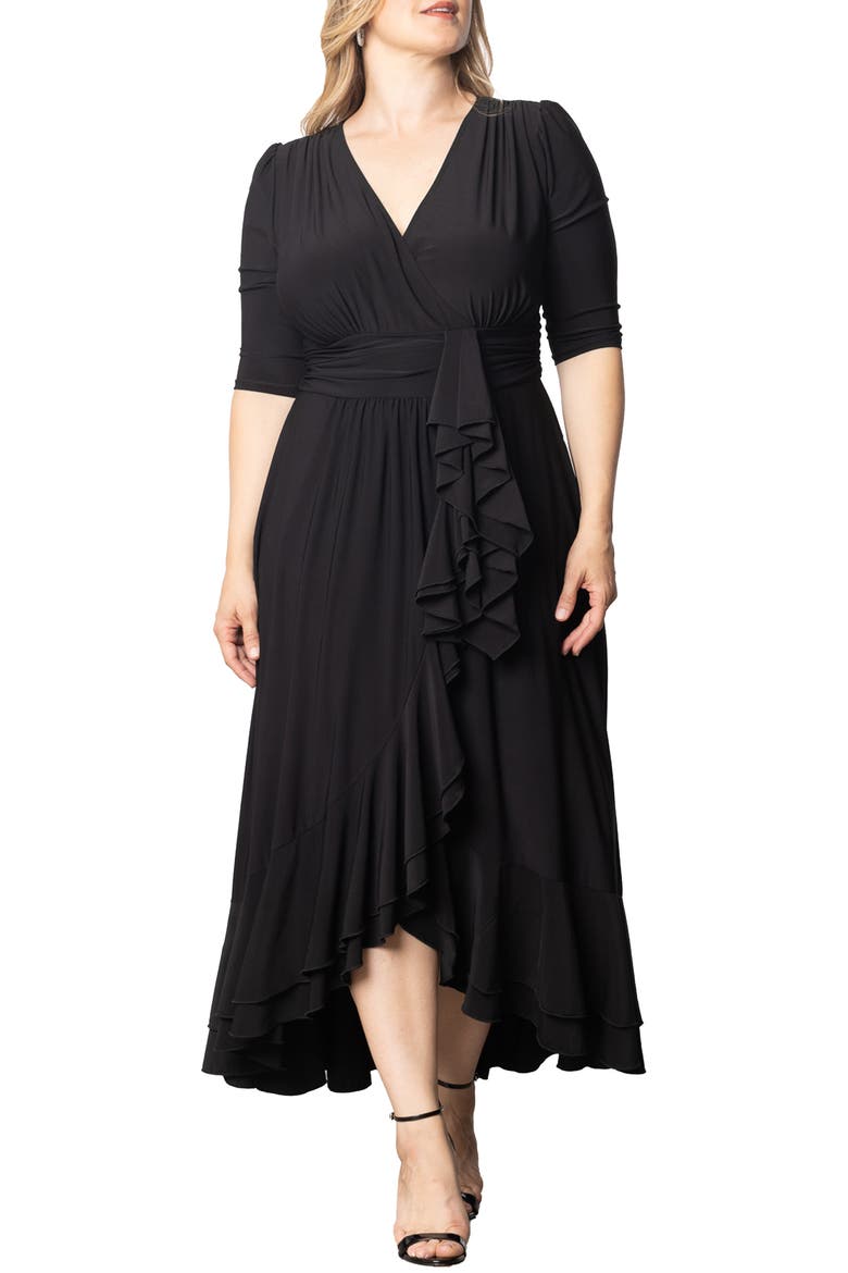 Veronica Ruffled High-Low Evening Gown, Main, color, ONYX