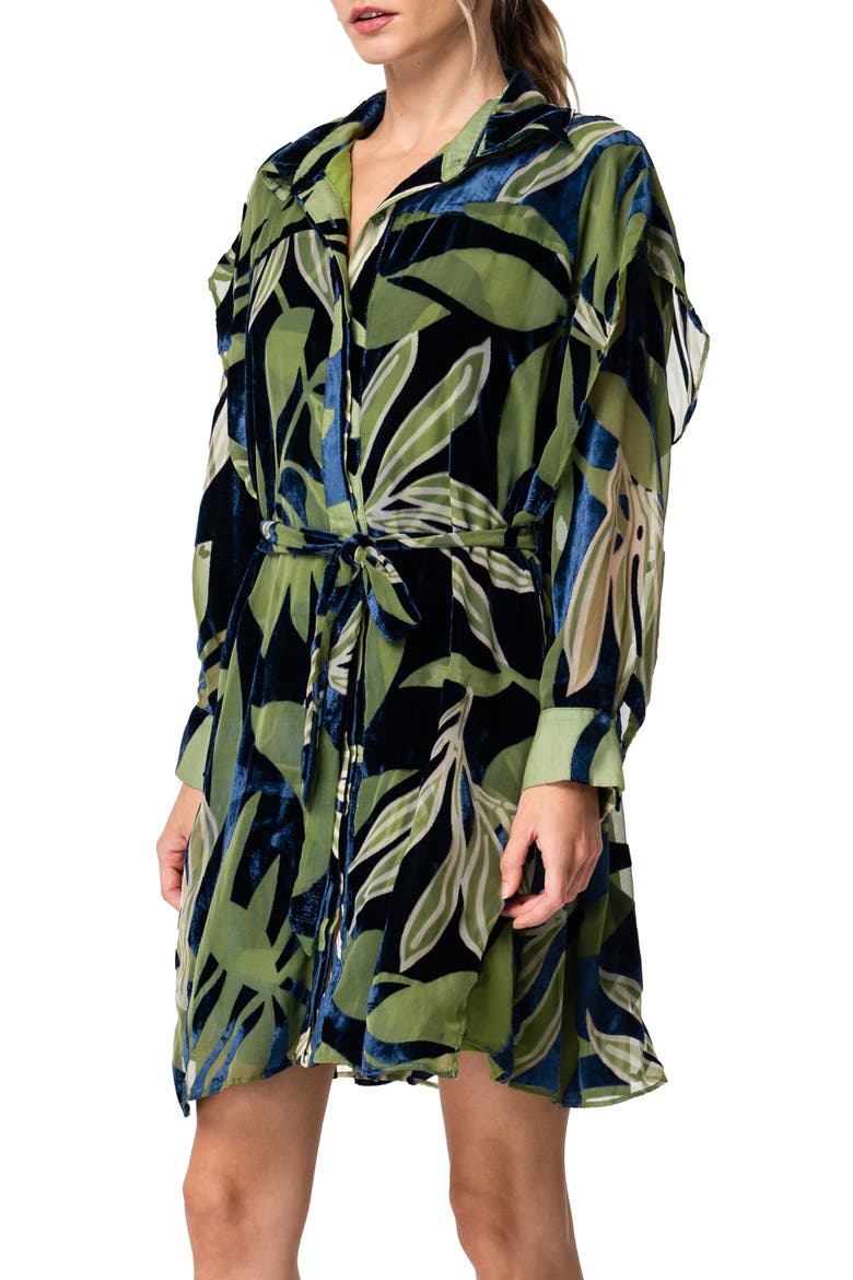 Baylor Velvet Burnout Shirtdress, Alternate, color, NAVY GREEN
