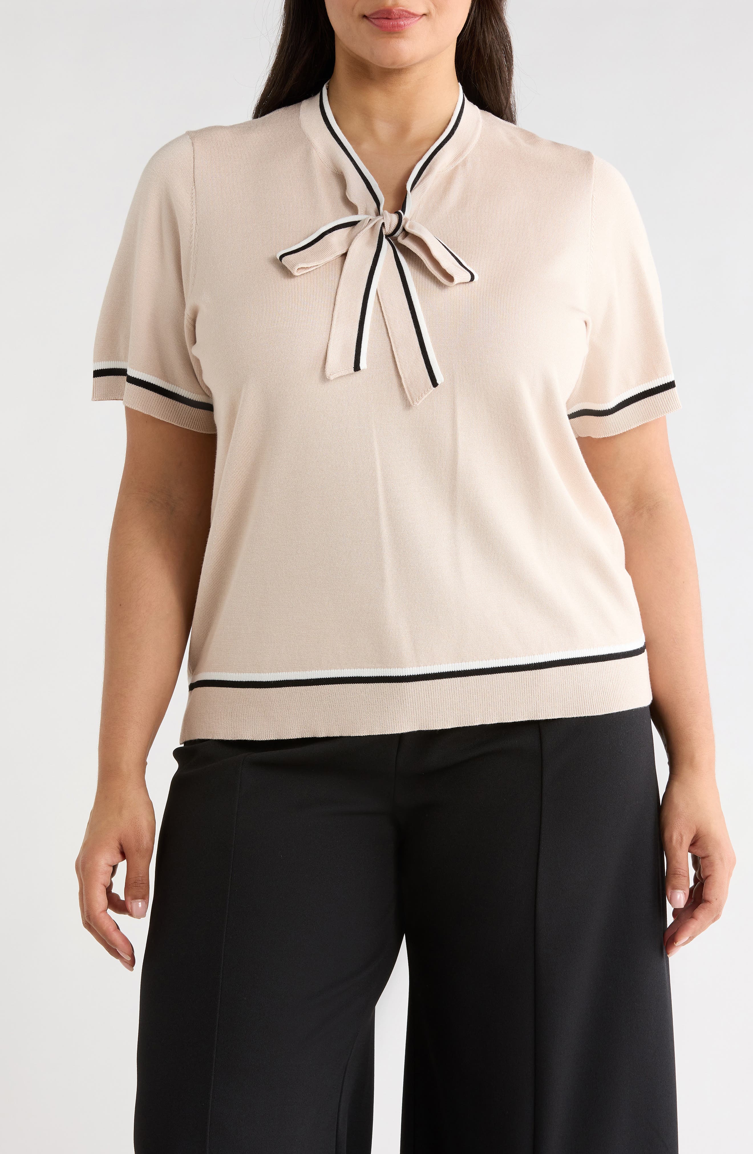 Adrianna Papell Double Tip Tie Neck Sweater