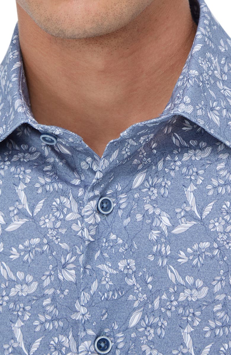 Bugatchi James OoohCotton<sup>®</sup> Floral Print Button-Up Shirt, Alternate, color, Navy