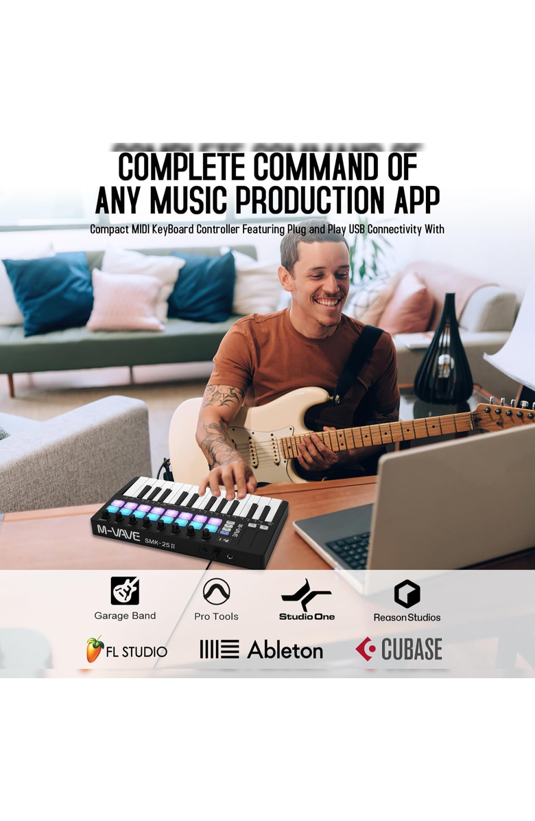 M-Wave 25-Key Bluetooth MIDI Keyboard- Black, Alternate, color, Black