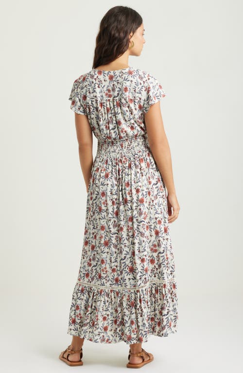 Shop Treasure & Bond Print Smocked Waist Ruffle Hem Maxi Dress In Ivory- Pink Fleurette