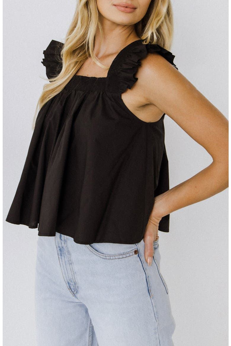 Ruffle Detail Cotton Tank, Alternate, color, BLACK