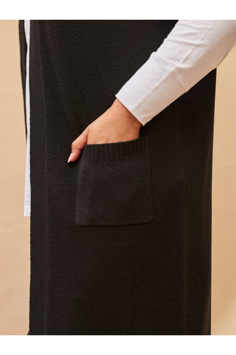 Ribbed Neck Longline Cardigan, Alternate, color, Black