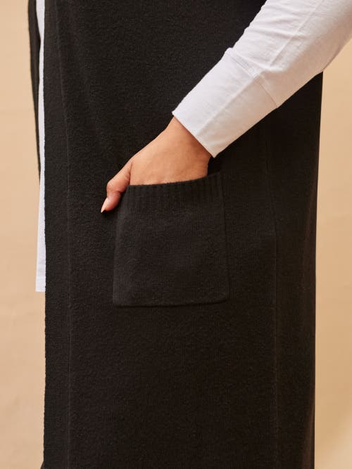 Live Unlimited Ribbed Neck Longline Cardigan In Black