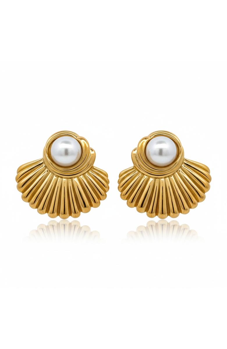 Gemini Jewelry 18K Yellow Gold Plated Crystal Pearl Shell Stud Earrings, Main, color, Yellow