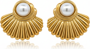 Gemini Jewelry 18K Yellow Gold Plated Crystal Pearl Shell Stud Earrings