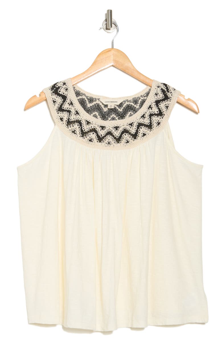 Lucky Brand Embroidered Round Neck Tank, Alternate, color, Tofu