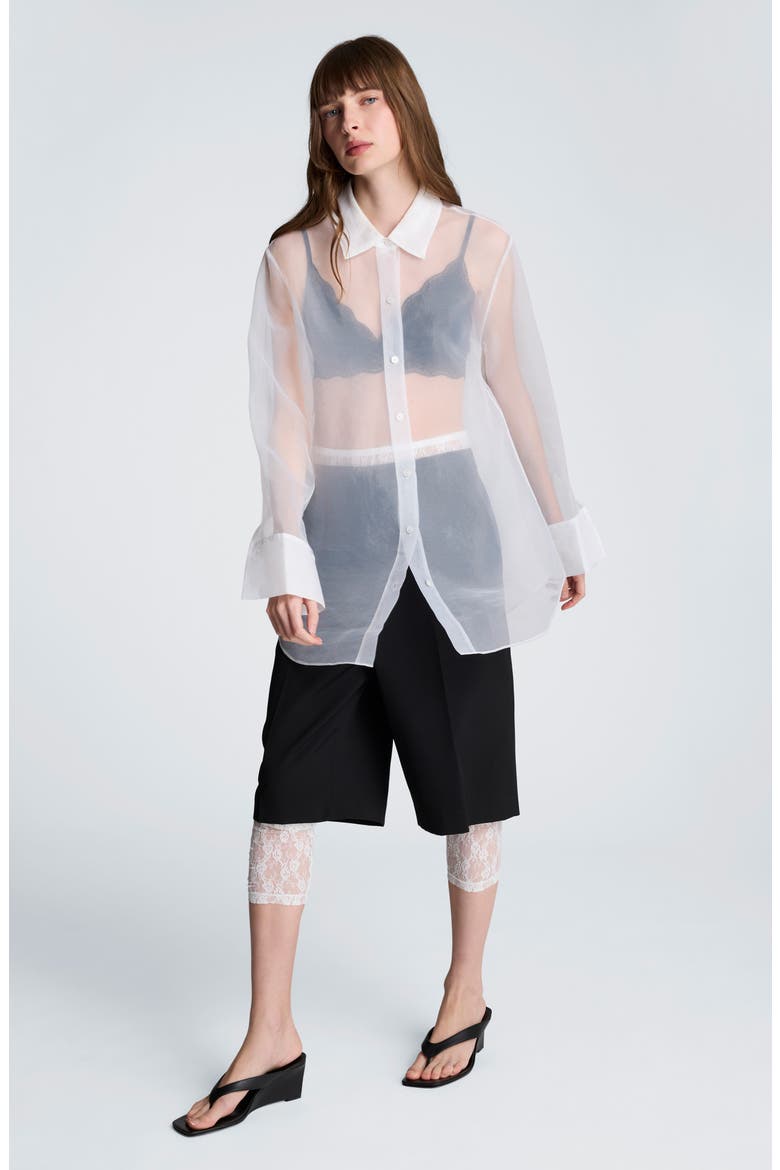 Sheer Oversize Button-Up Shirt, Alternate, color, FEATHER WHITE