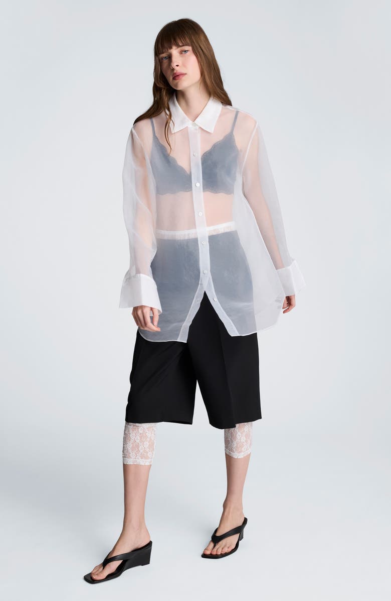 Kenneth Cole Sheer Oversize Button-Up Shirt, Alternate, color, Feather White
