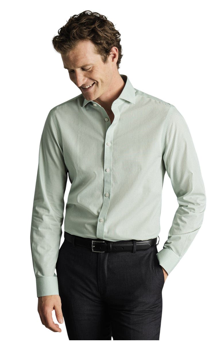 Charles Tyrwhitt Non-Iron Poplin Gingham Shirt, Main, color, Green
