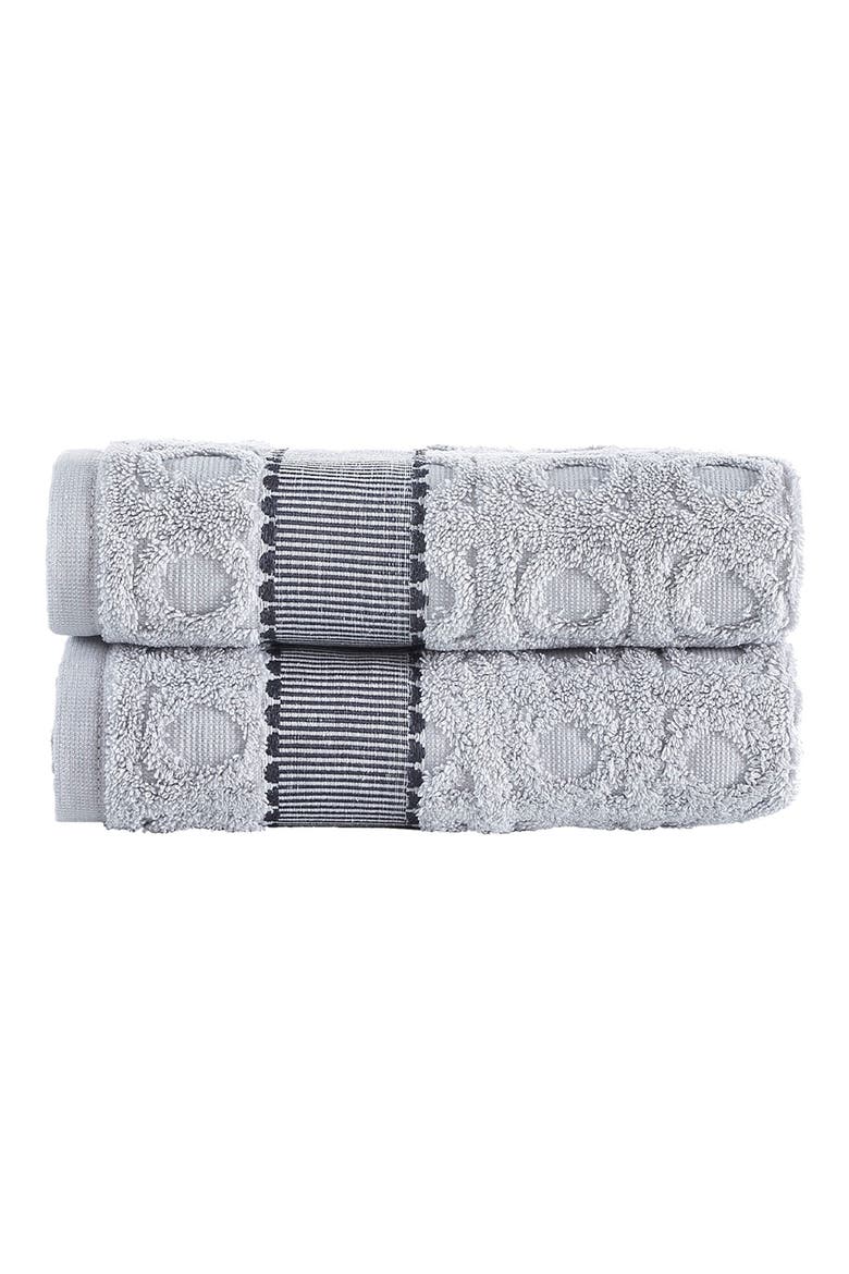 Circle In Square 2-Pack Turkish Cotton Hand Towels, Main, color, SILVER