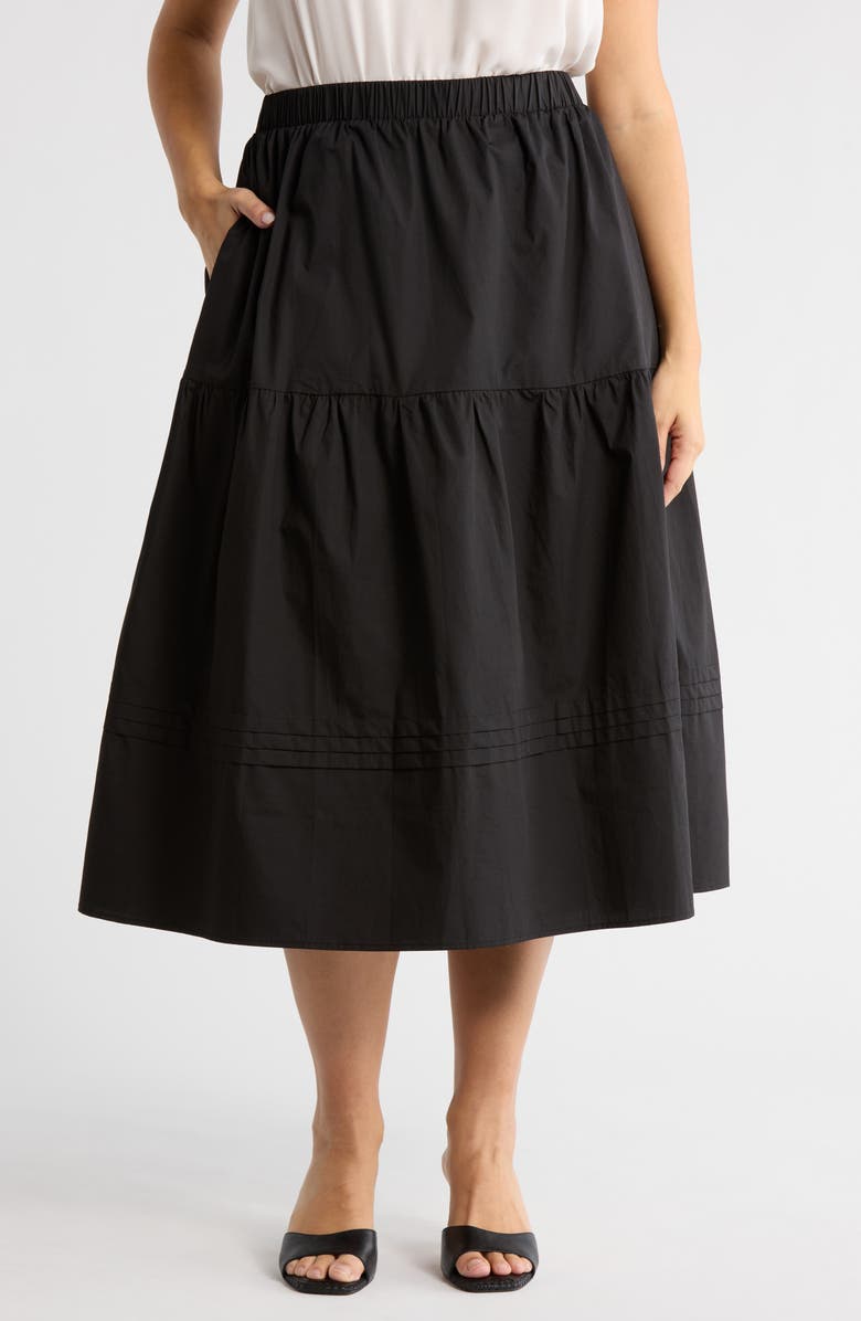 SUGARLIPS Floral Tiered Cotton Maxi Skirt, Main, color, Black