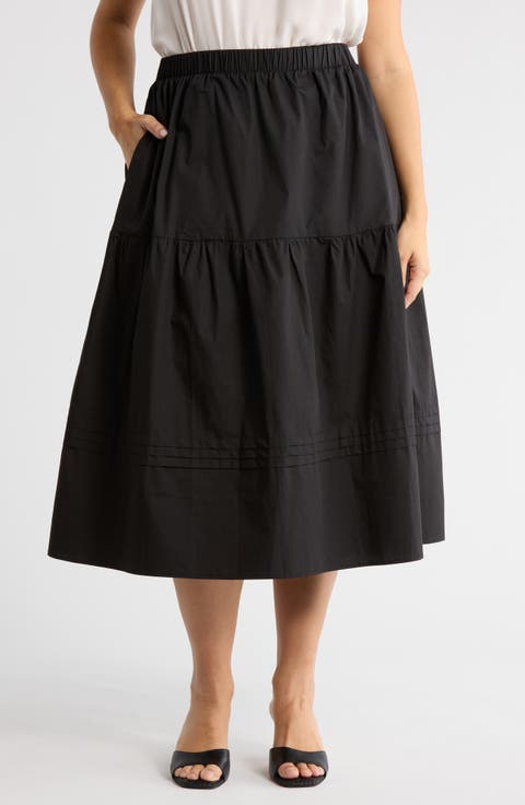 Floral Tiered Cotton Maxi Skirt (Plus)