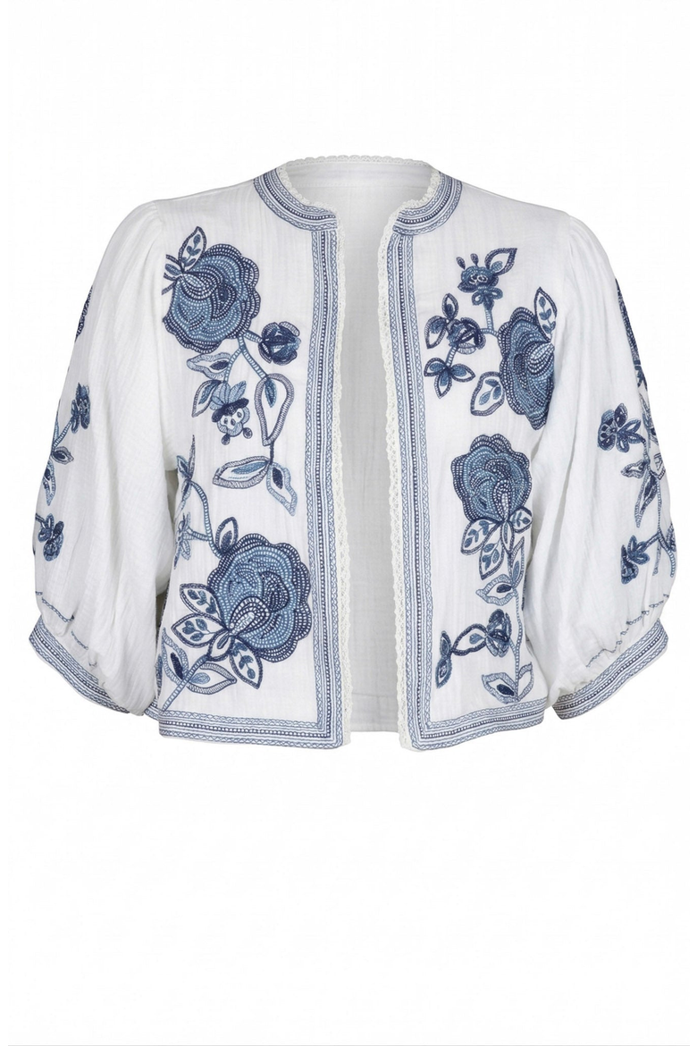 Floral Embroidered Open Front Jacket, Alternate, color, White