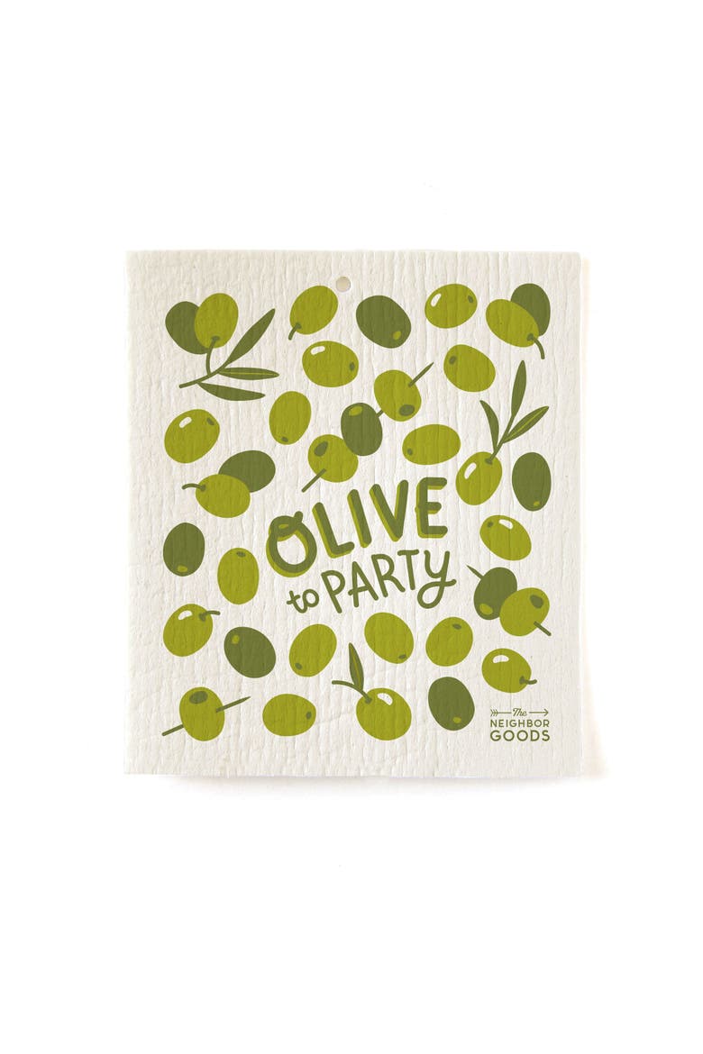 Olive Dish Towel + Sponge Cloth Gift Set, Alternate, color, Green