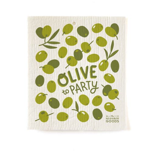 The Neighborgoods Olive Dish Towel + Sponge Cloth Gift Set In Multi