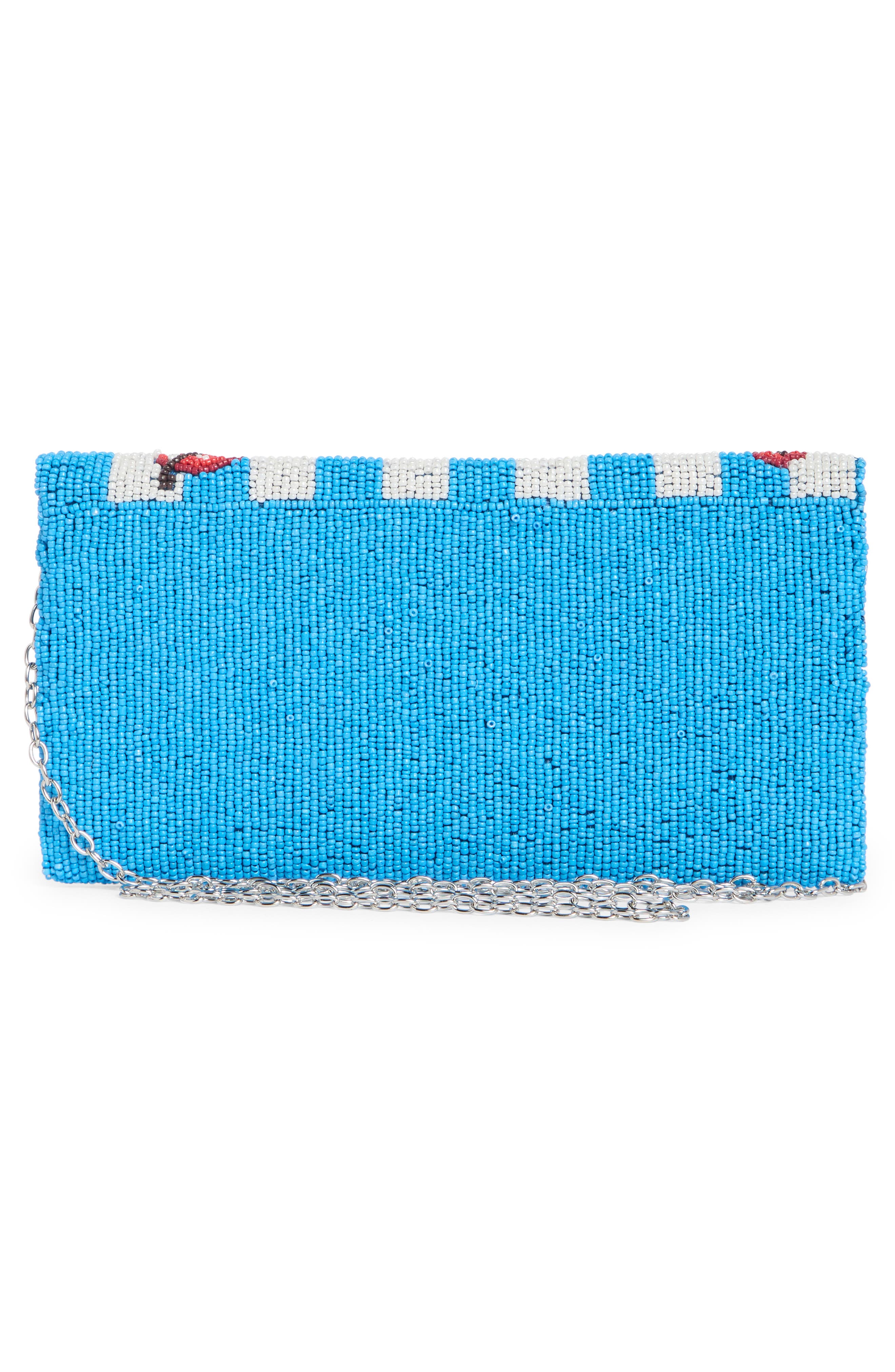 Collection XIIX Beaded Lobster Gingham Flap Clutch, Alternate, color, Blue Multi