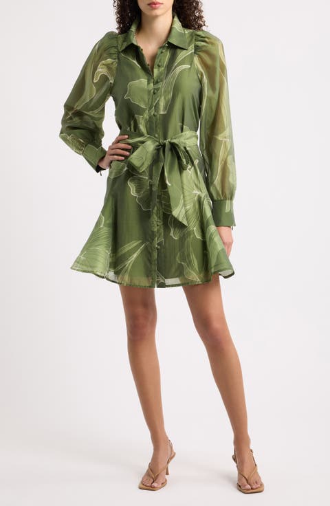 Silvie Long Sleeve Tie Belt Shirtdress