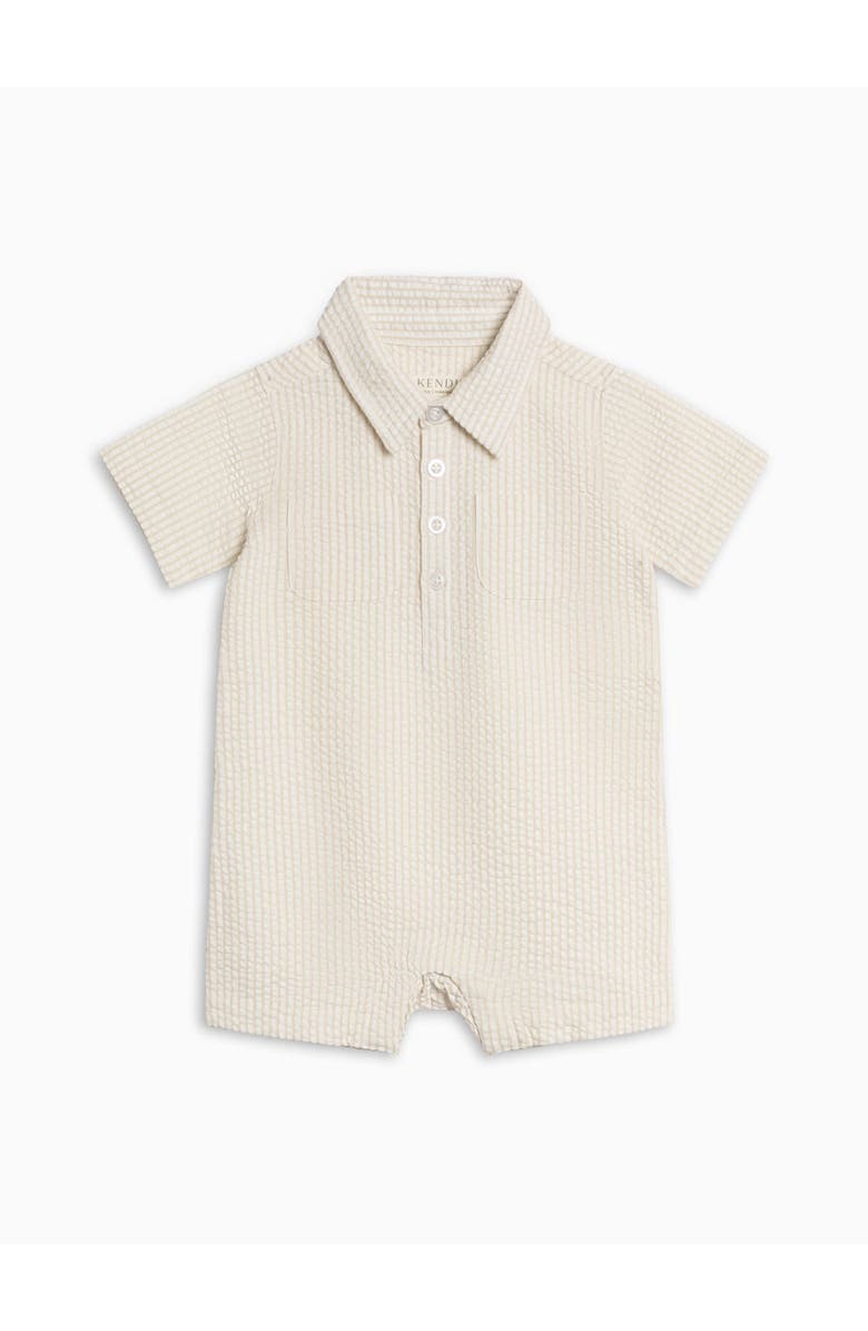 KENDI by Colored Organics Organic Mato Seesucker Romper, Alternate, color, Dune Stripe