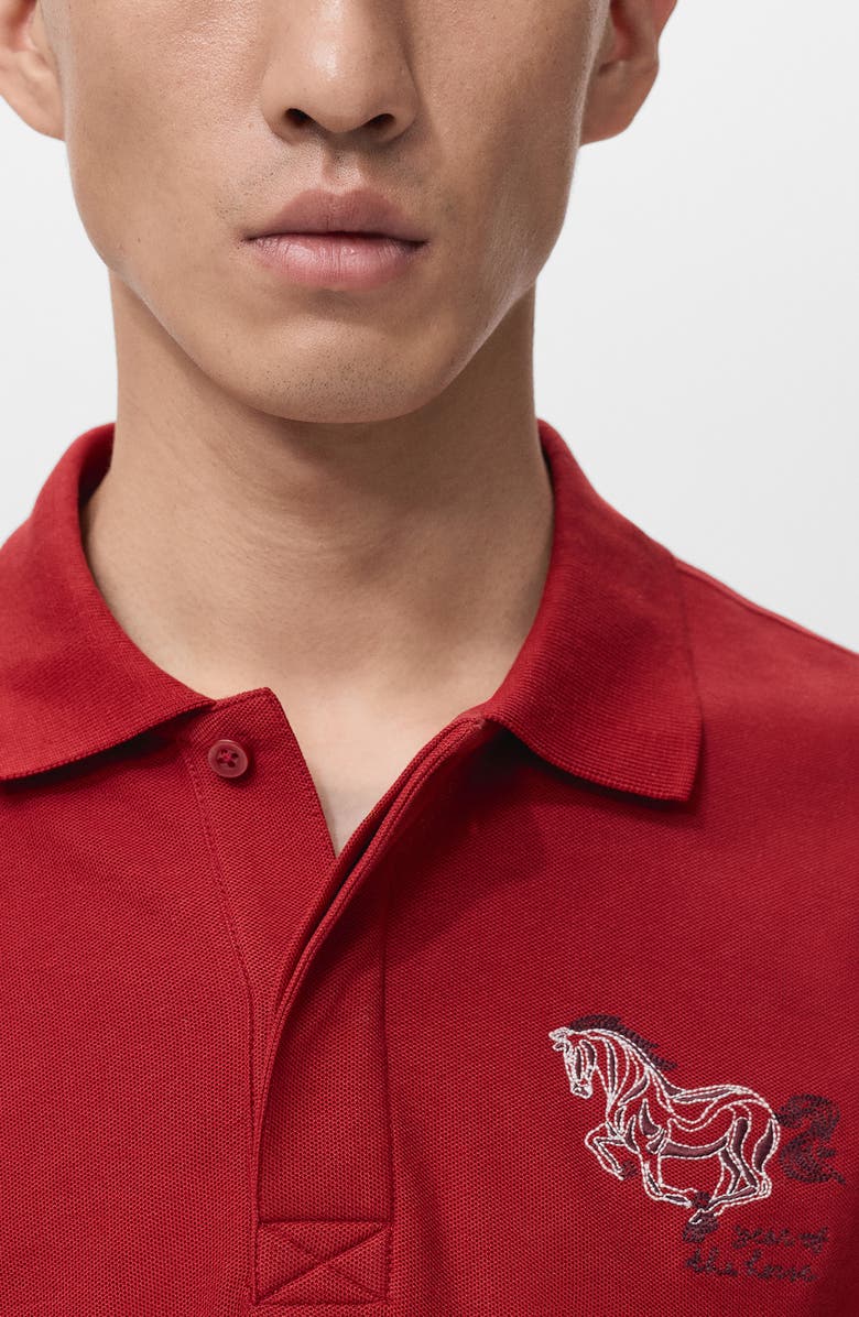 MANGO Embroidered Cotton Piqué Polo, Alternate, color, Red