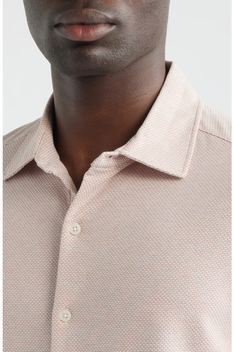 Keyes Slim Fit Microprint Short Sleeve Knit Button-Up Shirt, Alternate, color, CORAL