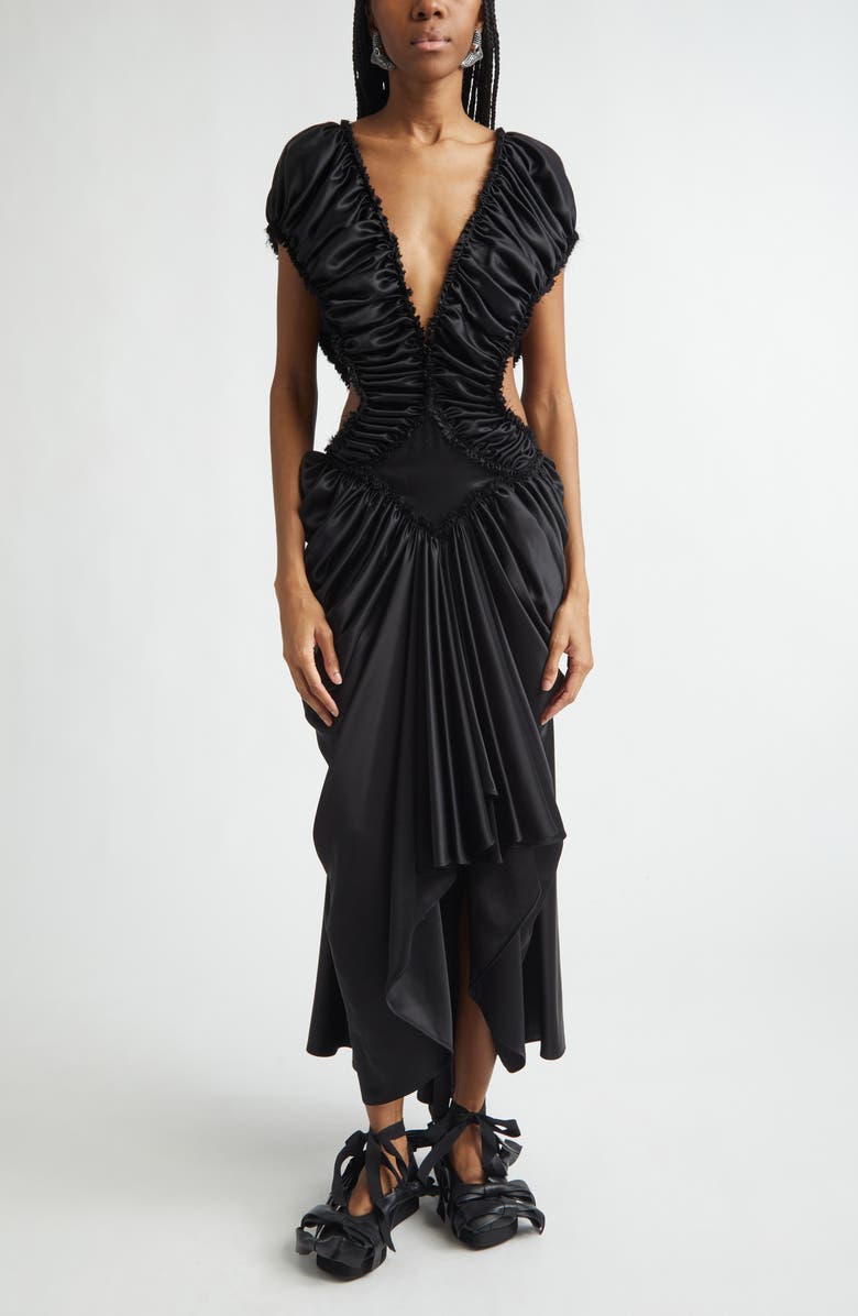 Collina Strada Diamond Satin & Lace Slipdress, Main, color, Black