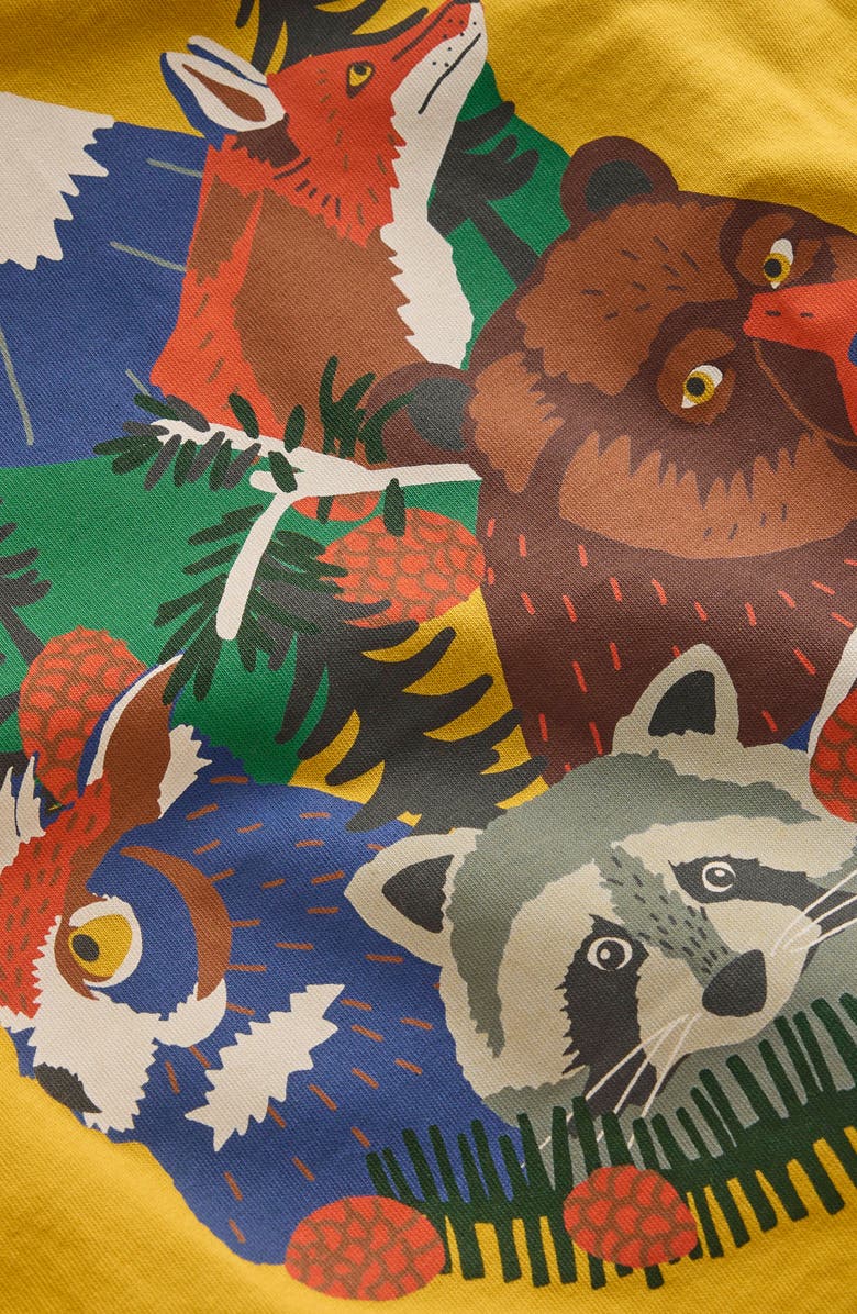 Boden Kids' Long Sleeve Cotton Graphic T-Shirt, Alternate, color, Canary Yellow Mountain Animals