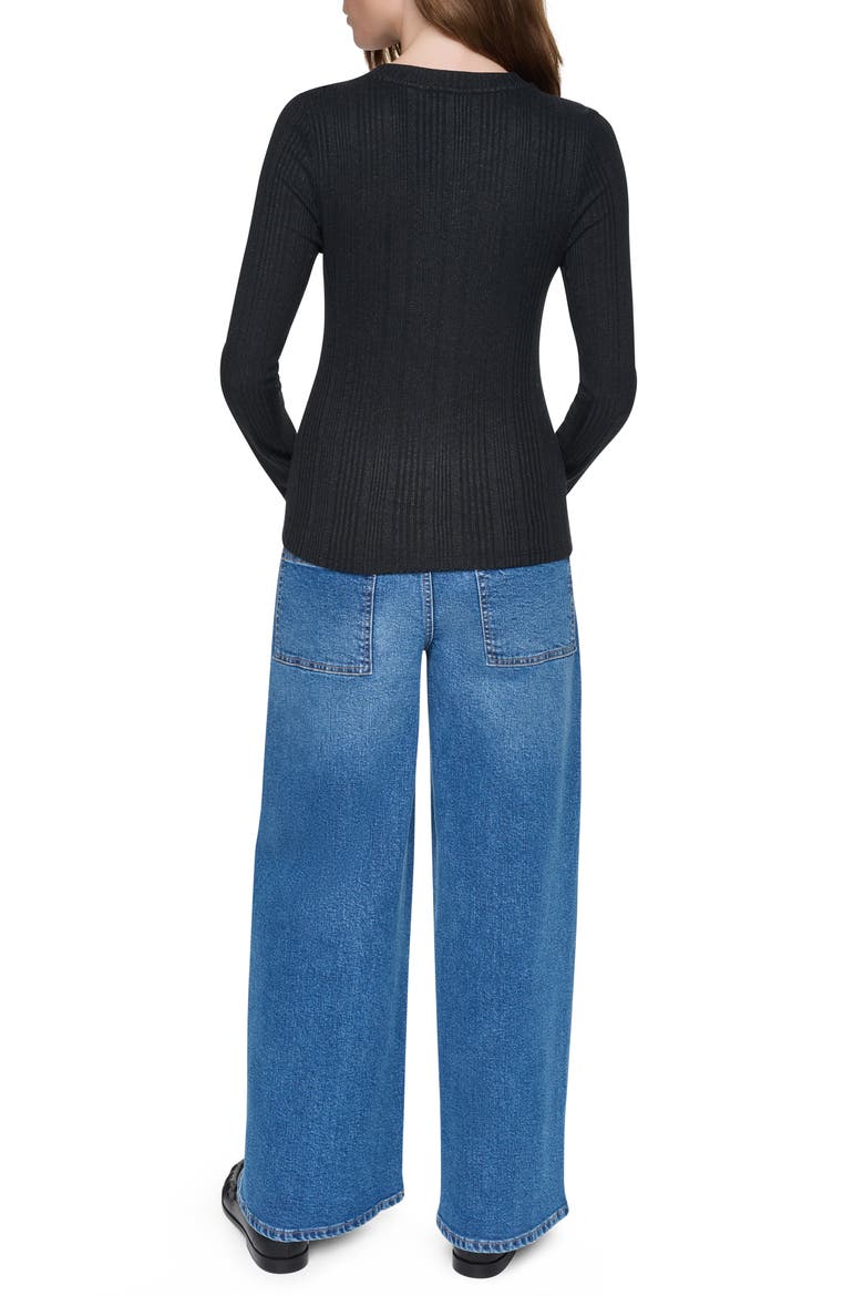 Ribbed Button Detail Sweater, Alternate, color, BLACK