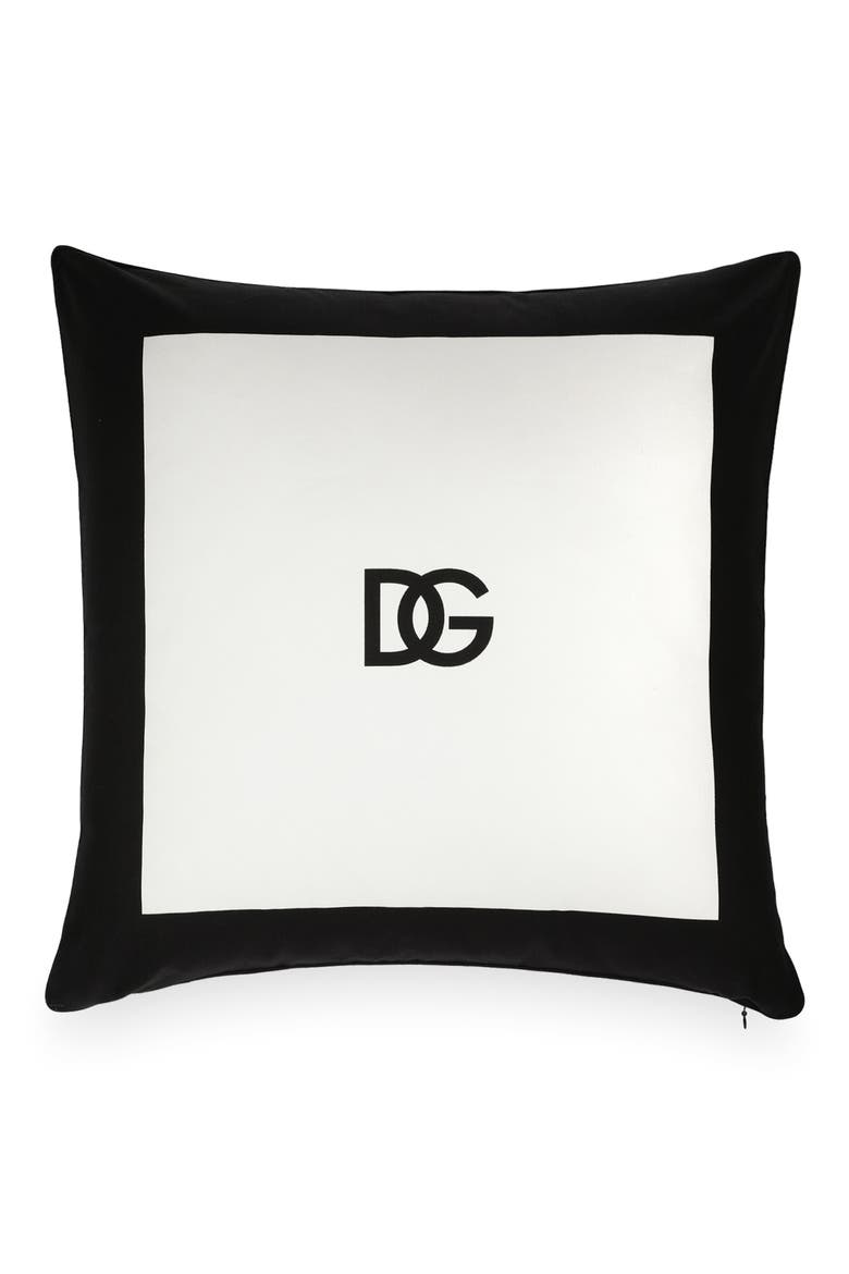 D&G Logo Cotton Gabardine Accent Pillow, Main, color, WHITE
