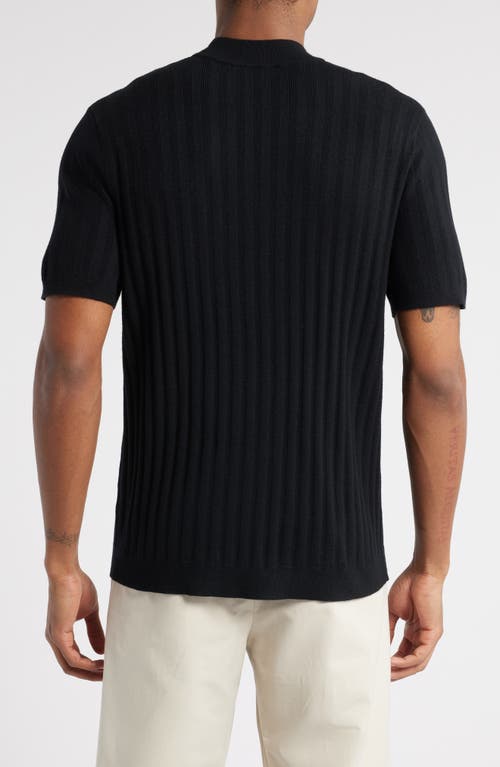 Open Edit Ribbed Short Sleeve Mock Neck Sweater In Black Caviar