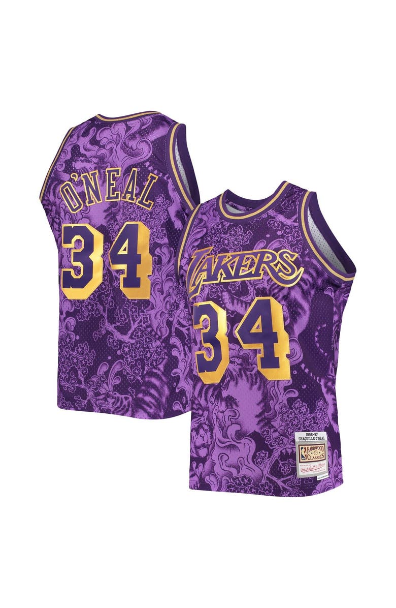 Mitchell & Ness Men's Mitchell & Ness Shaquille O'Neal Purple Los Angeles Lakers Hardwood Classics 1996-97 Lunar New Year Swingman Jersey, Alternate, color,