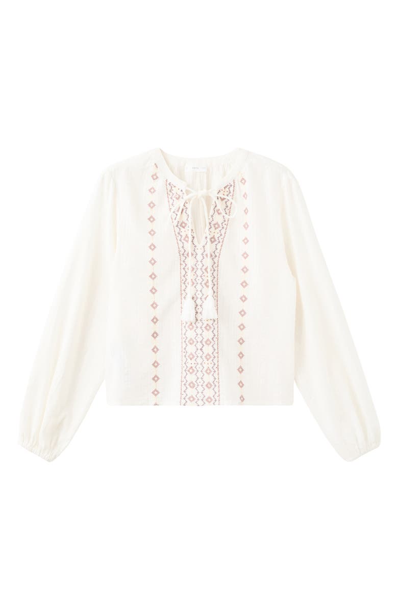 MANGO TEEN Embroidered Cotton Seersucker Top, Alternate, color, Off White