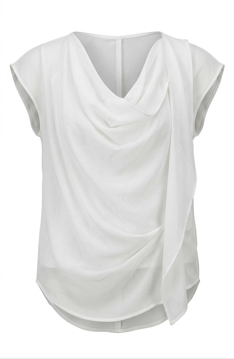 Modenaire Draped Cowl Neck Top with Asymmetrical Overlay Detail, Alternate, color, Ivory