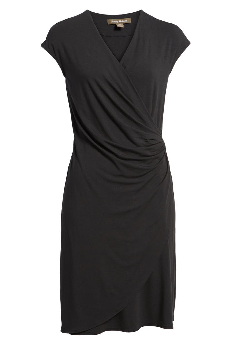 Tambour Side Gathered Jersey Dress, Alternate, color, BLACK