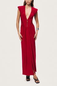 Nocturne Ruched Deep V-Neck Maxi Dress