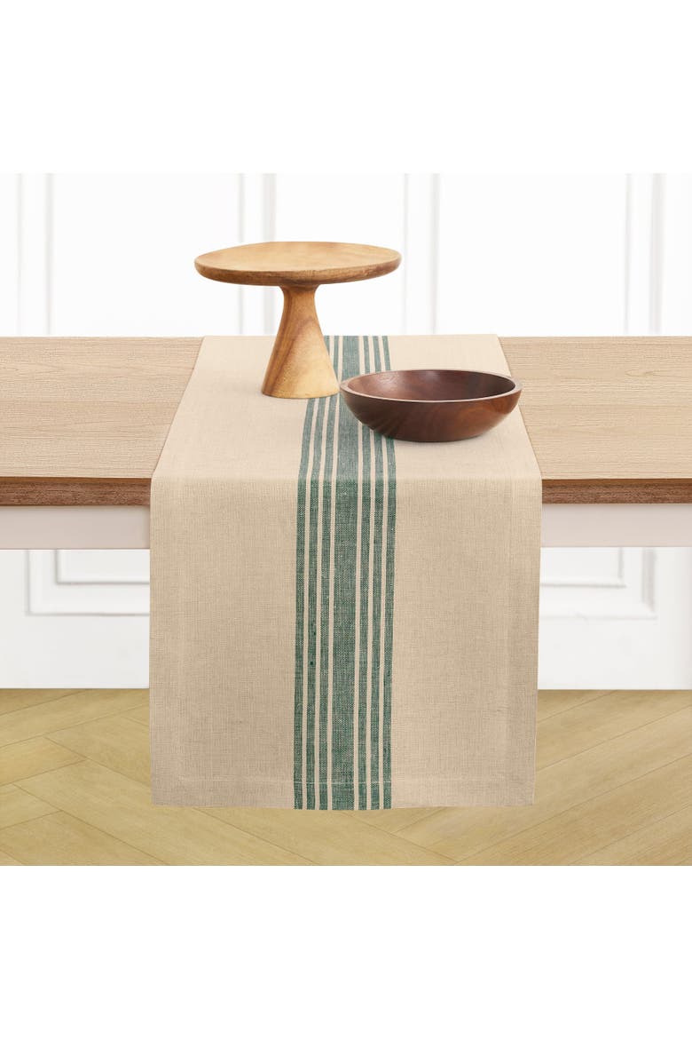 Linen Table Runner - Farmhouse, Main, color, Green and Natural