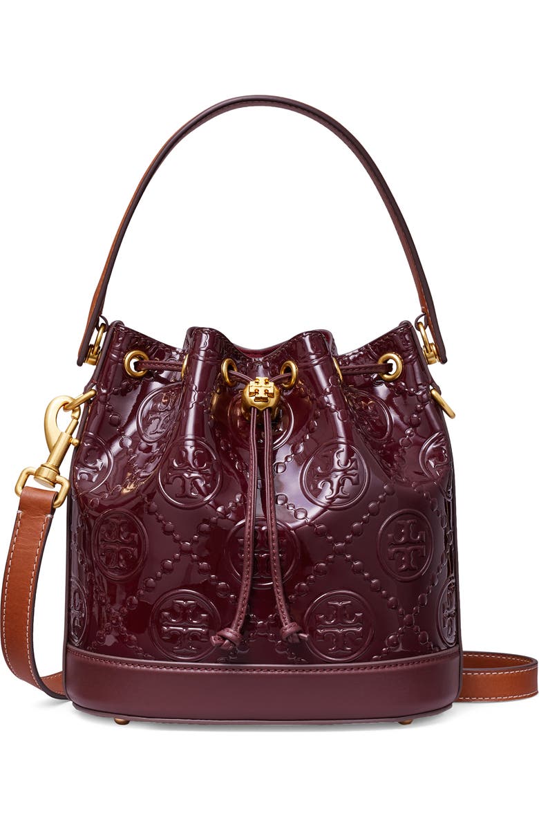 Tory Burch T Monogram Patent Leather Bucket Bag, Main, color,